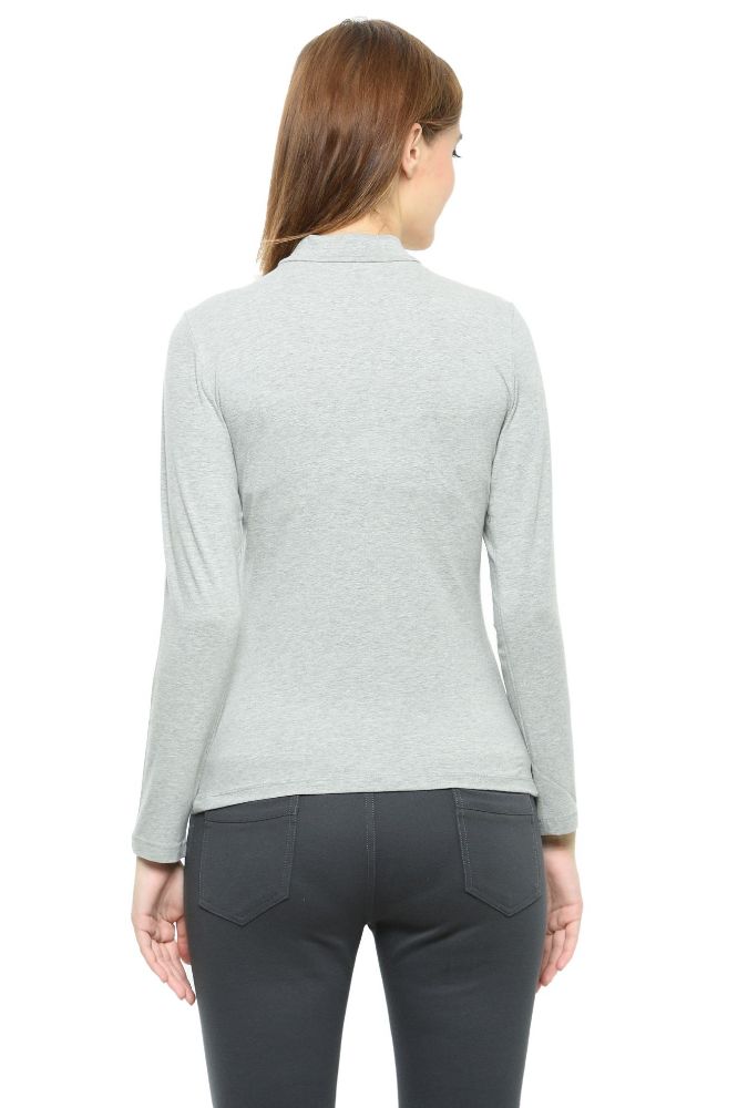Picture of Frenchtrendz Cotton Spandex Light Grey Mock Neck Full Sleeve Tops