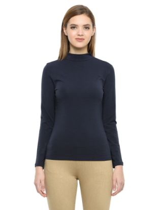 Picture of Frenchtrendz Cotton Spandex Navy Blue Mock Neck Full Sleeve Tops