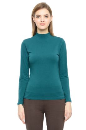 Picture of Frenchtrendz Cotton Spandex Teal Green Mock Neck Full Sleeve Tops