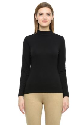 Picture of Frenchtrendz Cotton Spandex Black Mock Neck Full Sleeve Tops