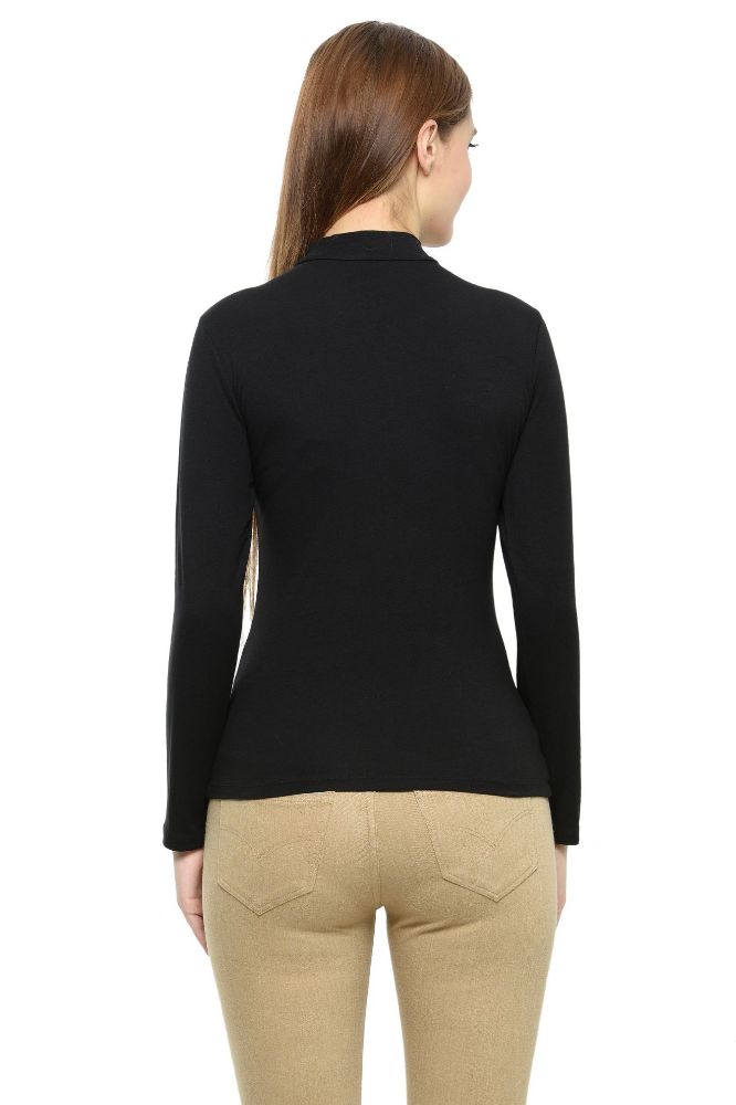 Picture of Frenchtrendz Cotton Spandex Black Mock Neck Full Sleeve Tops