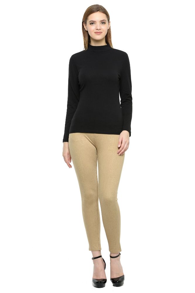 Picture of Frenchtrendz Cotton Spandex Black Mock Neck Full Sleeve Tops