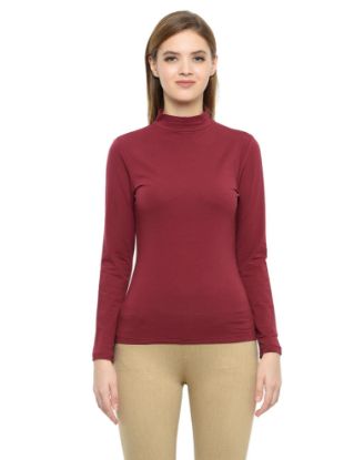 Picture of Frenchtrendz Cotton Spandex Light Maroon Mock Neck Full Sleeve Tops