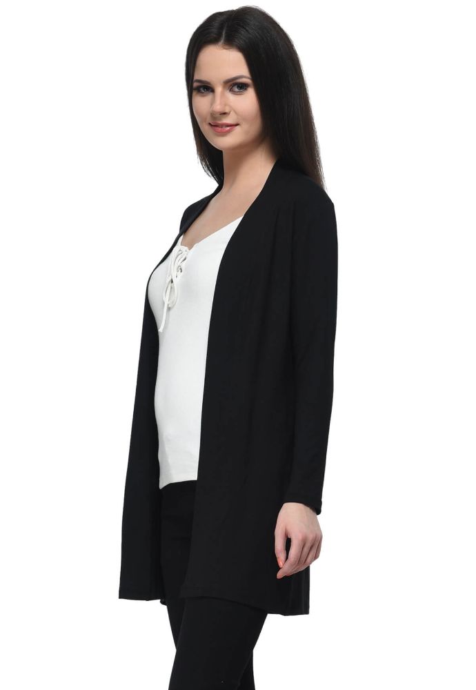 Picture of Frenchtrendz Viscose Spandex Black Long Length Shrug