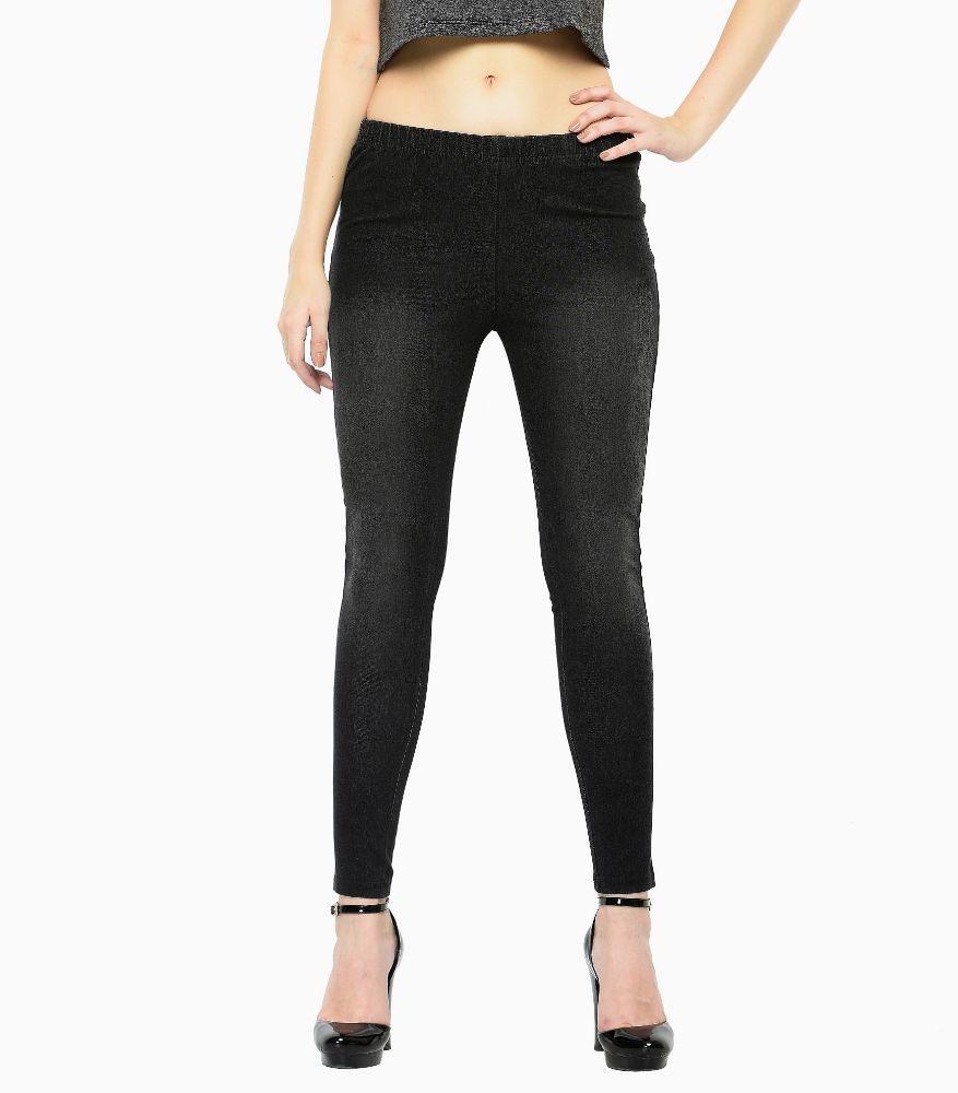Picture of Frenchtrendz Cotton Modal Spandex Black Denim Look Jeggings