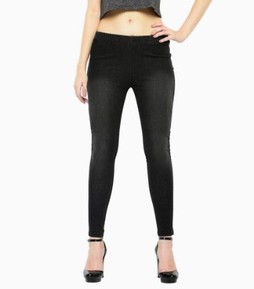 Picture of Frenchtrendz Cotton Modal Spandex Black Denim Look Jeggings
