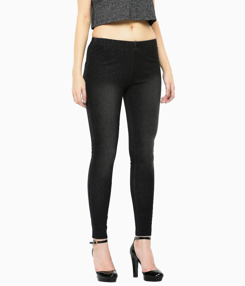 Picture of Frenchtrendz Cotton Modal Spandex Black Denim Look Jeggings