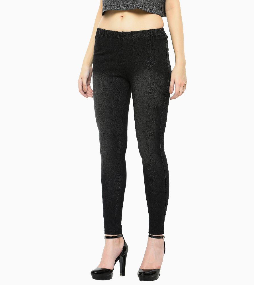 Picture of Frenchtrendz Cotton Modal Spandex Black Denim Look Jeggings