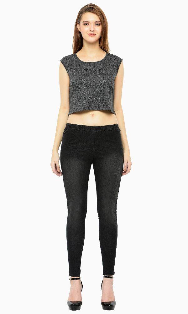 Picture of Frenchtrendz Cotton Modal Spandex Black Denim Look Jeggings