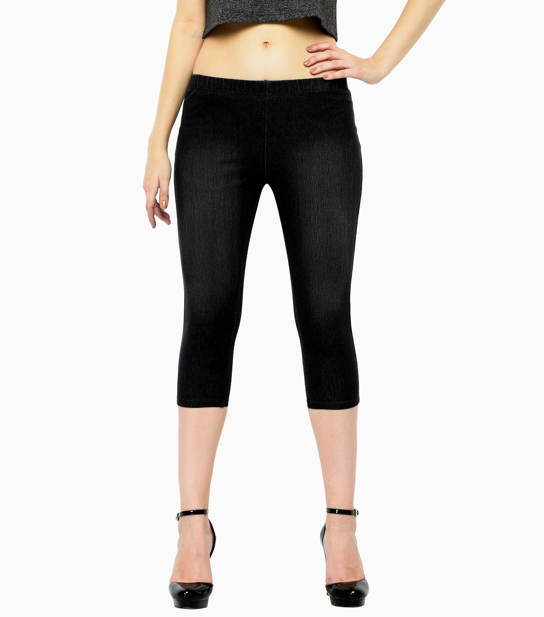 Plus Size Capris For Women - Cotton Capri Pants - Black at Rs