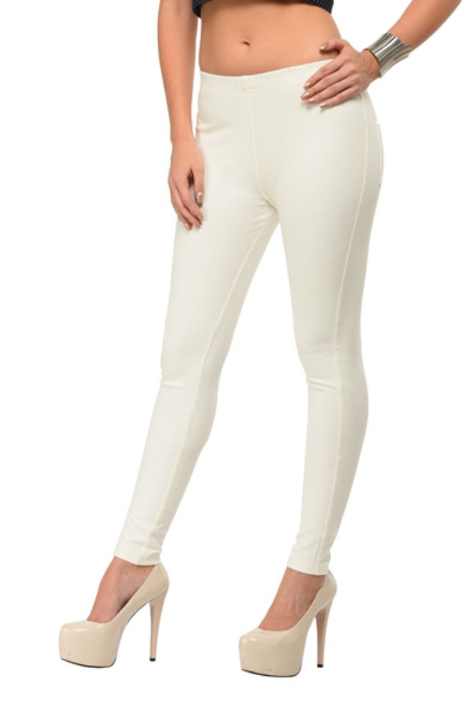 Picture of Frenchtrendz Cotton Modal Spandex Ivory Solid Jegging