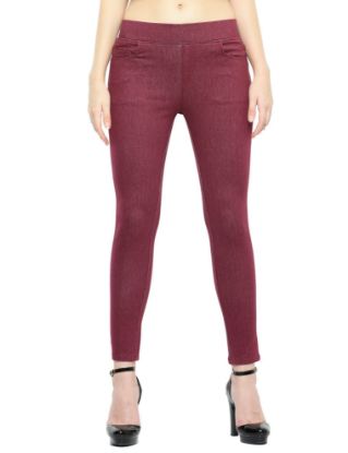 Picture of Frenchtrendz Cotton Viscose Spandex Dark Maroon Jeggings