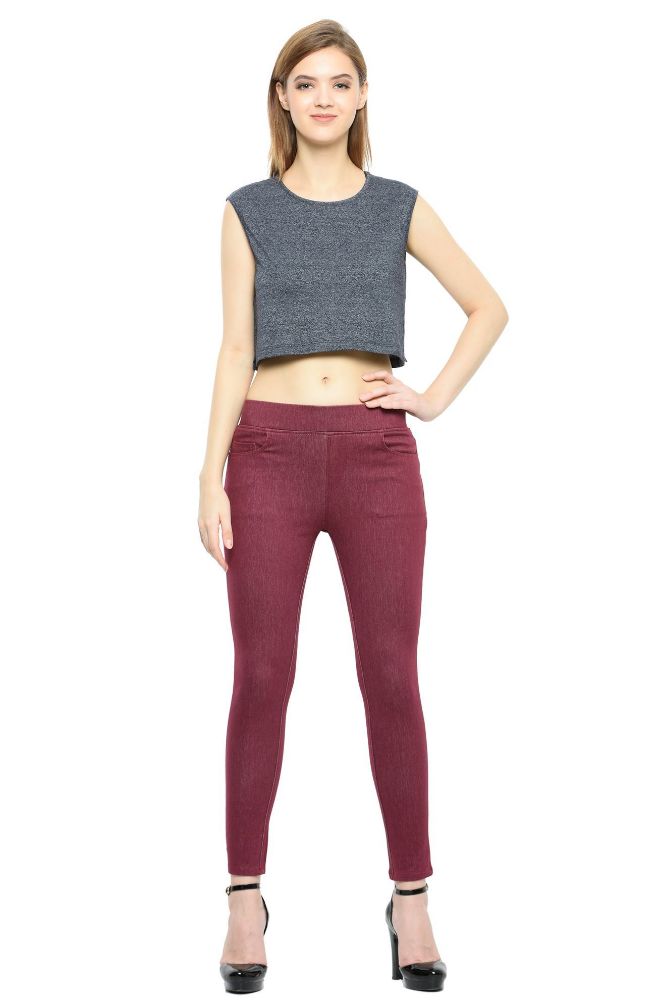 Picture of Frenchtrendz Cotton Viscose Spandex Dark Maroon Jeggings