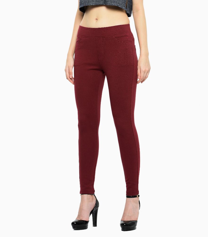 Picture of Frenchtrendz Cotton Poly Spandex  Maroon Jeggings