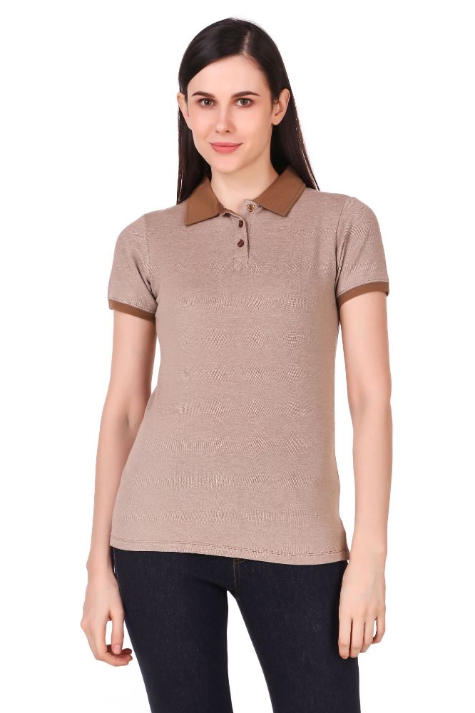 Picture of Frenchtrendz Cotton Spandex Camel Half Sleeve Polo T-Shirt