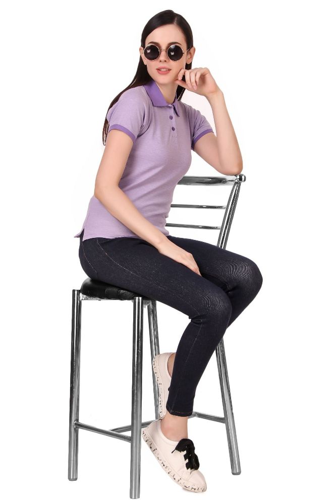 Picture of Frenchtrendz Cotton Spandex Lilac Half Sleeve Polo T-Shirt