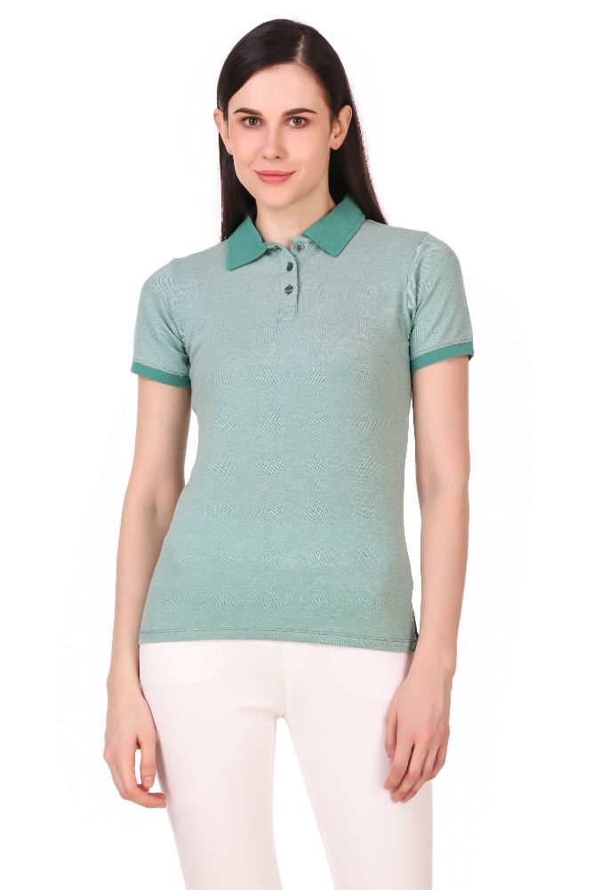 Picture of Frenchtrendz Cotton Spandex Light Green Half Sleeve Polo T-Shirt