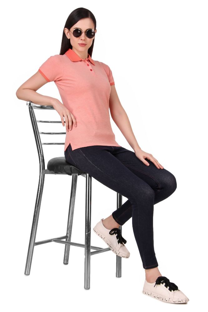 Picture of Frenchtrendz Cotton Spandex Coral Half Sleeve Polo T-Shirt