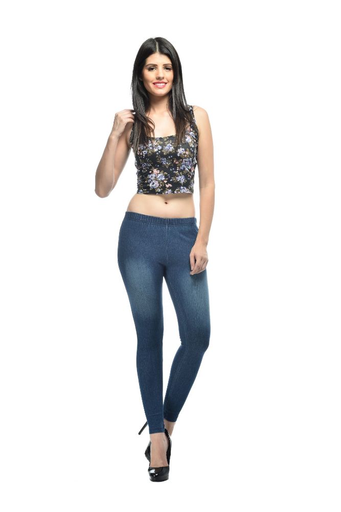Picture of Frenchtrendz Cotton Modal Spandex Indigo Wash Denim Look Jeggings
