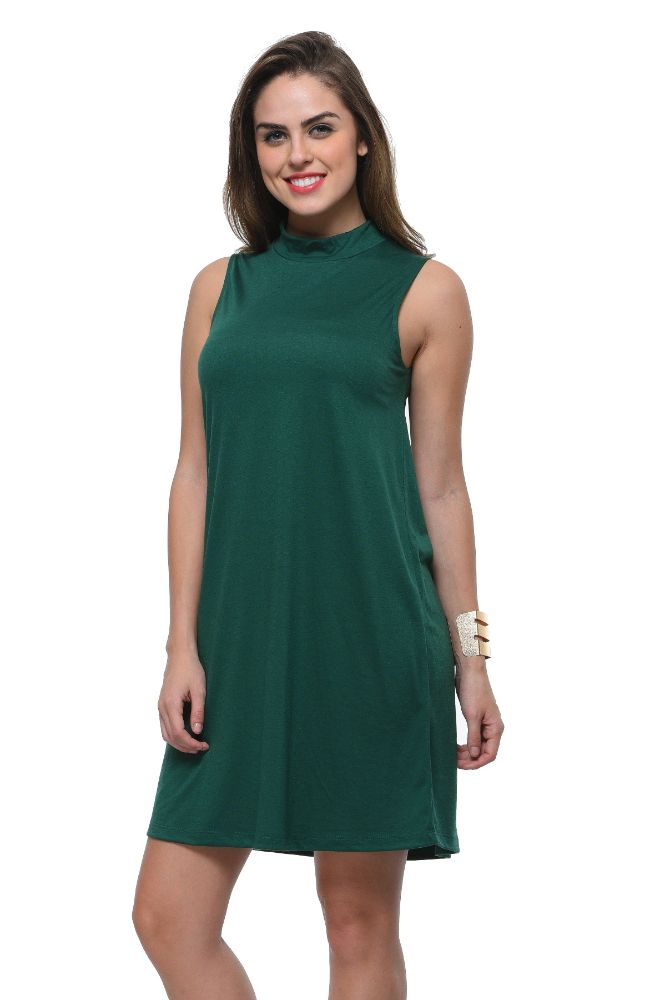 Picture of Frenchtrendz Poly Viscose Green Mock Neck Bodycon Sleeveless Dress