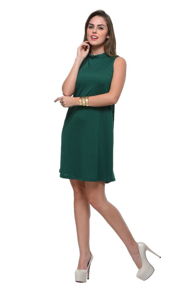 Picture of Frenchtrendz Poly Viscose Green Mock Neck Bodycon Sleeveless Dress