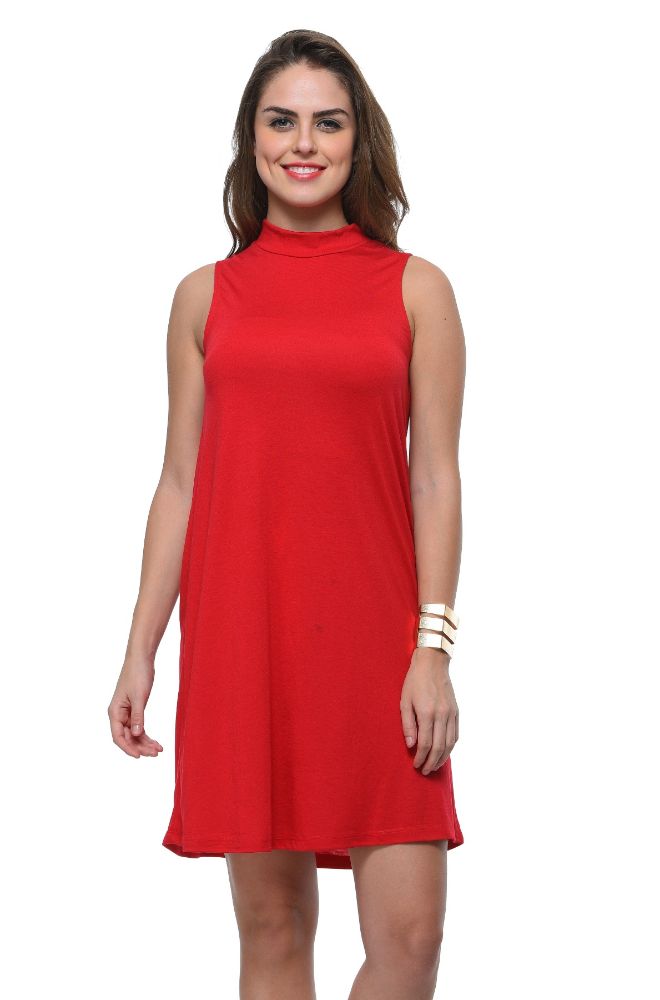 Picture of Frenchtrendz Poly Viscose Maroon Mock Neck Bodycon Sleeveless Dress