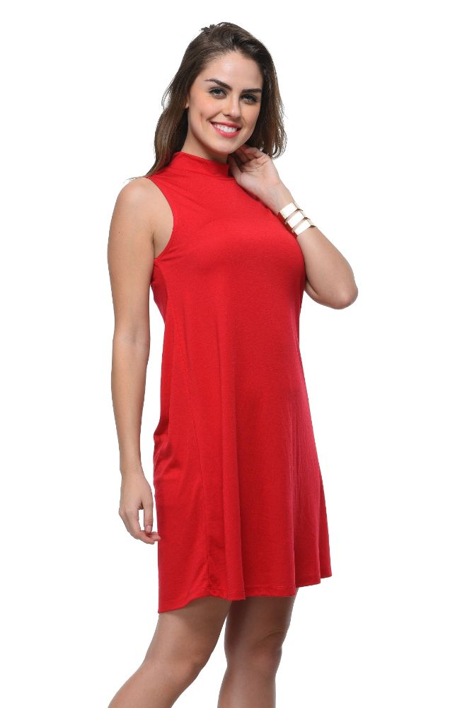 Picture of Frenchtrendz Poly Viscose Maroon Mock Neck Bodycon Sleeveless Dress