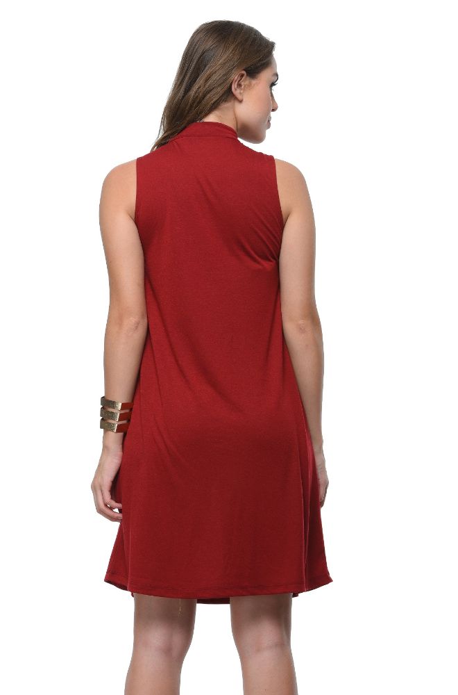 Picture of Frenchtrendz Poly Viscose Plum Mock Neck Bodycon Sleeveless Dress
