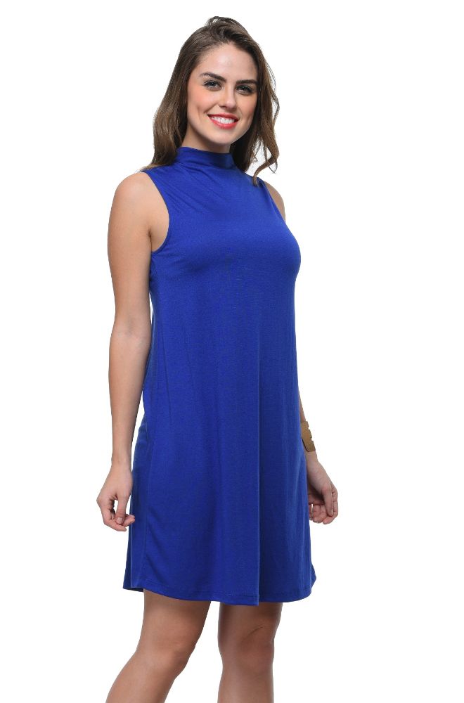 Picture of Frenchtrendz Poly Viscose Ink Blue Mock Neck Bodycon Sleeveless Dress