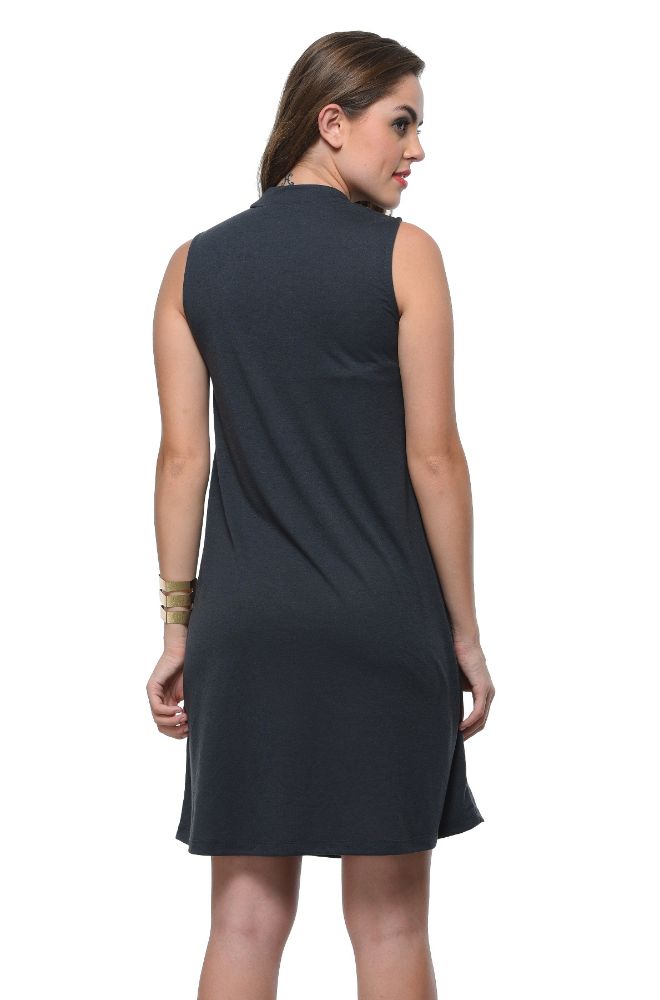 Picture of Frenchtrendz Poly Viscose Slate Mock Neck Bodycon Sleeveless Dress
