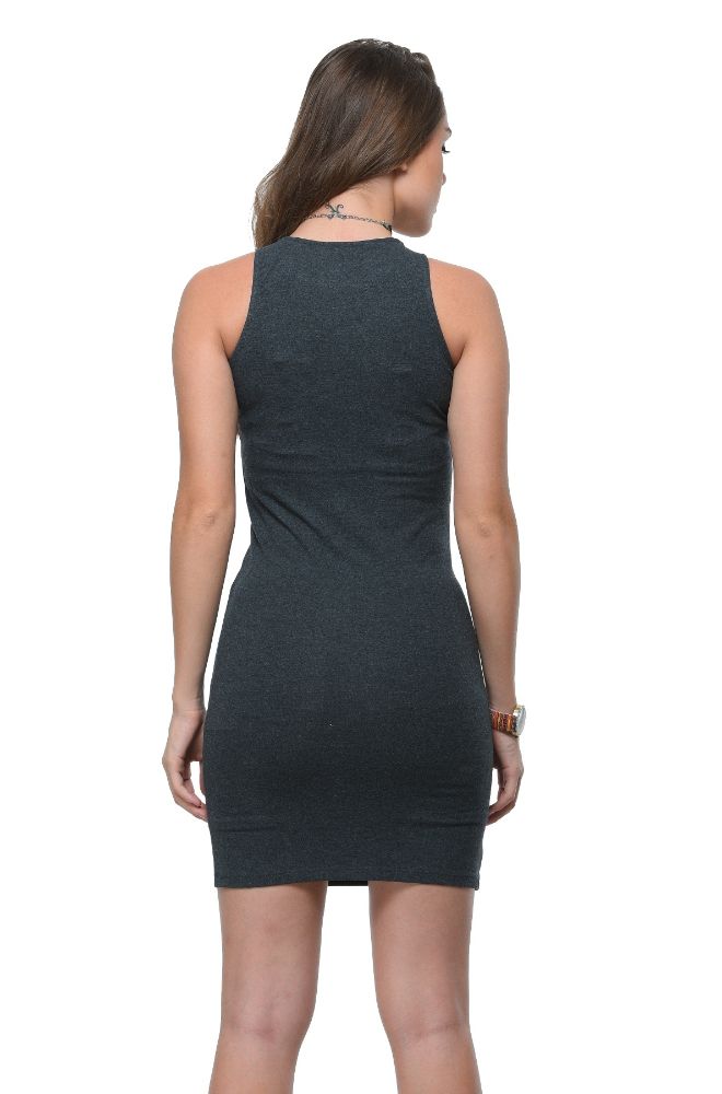 Picture of Frenchtrendz Viscose Spandex Charcoal Round Neck Sleeveless Bodycone Dress