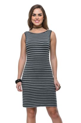 Picture of Frenchtrendz Viscose Spandex Charcoal Light Grey Boat Neck Stripe Pattern Dress