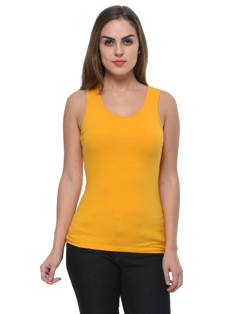 Picture of Frenchtrendz Cotton Spandex Mustard Medium Length Tank Tops