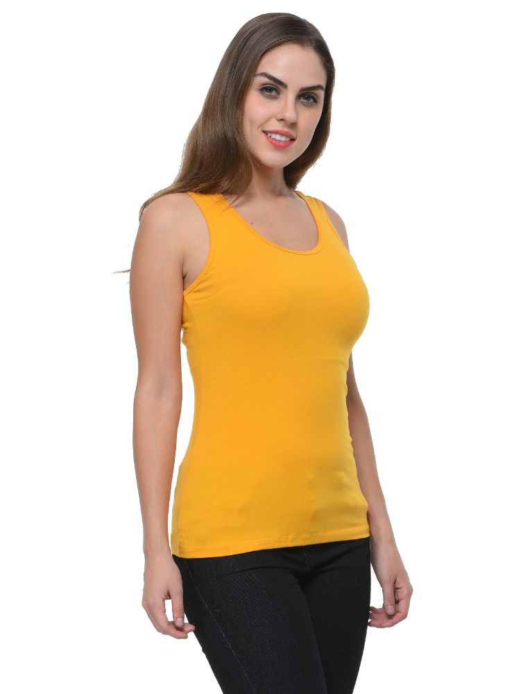 Picture of Frenchtrendz Cotton Spandex Mustard Medium Length Tank Top