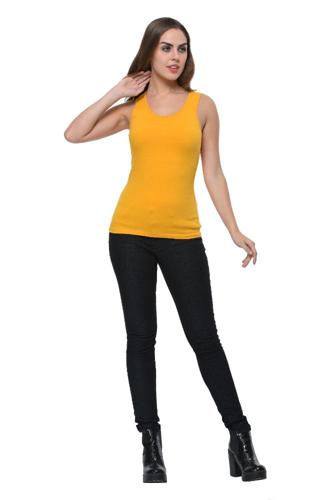 Picture of Frenchtrendz Cotton Spandex Mustard Medium Length Tank Tops