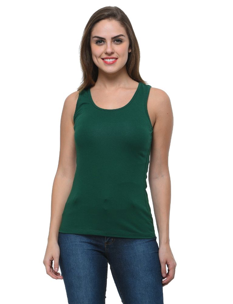 Picture of Frenchtrendz Cotton Spandex Dark Green Medium Length Tank Tops