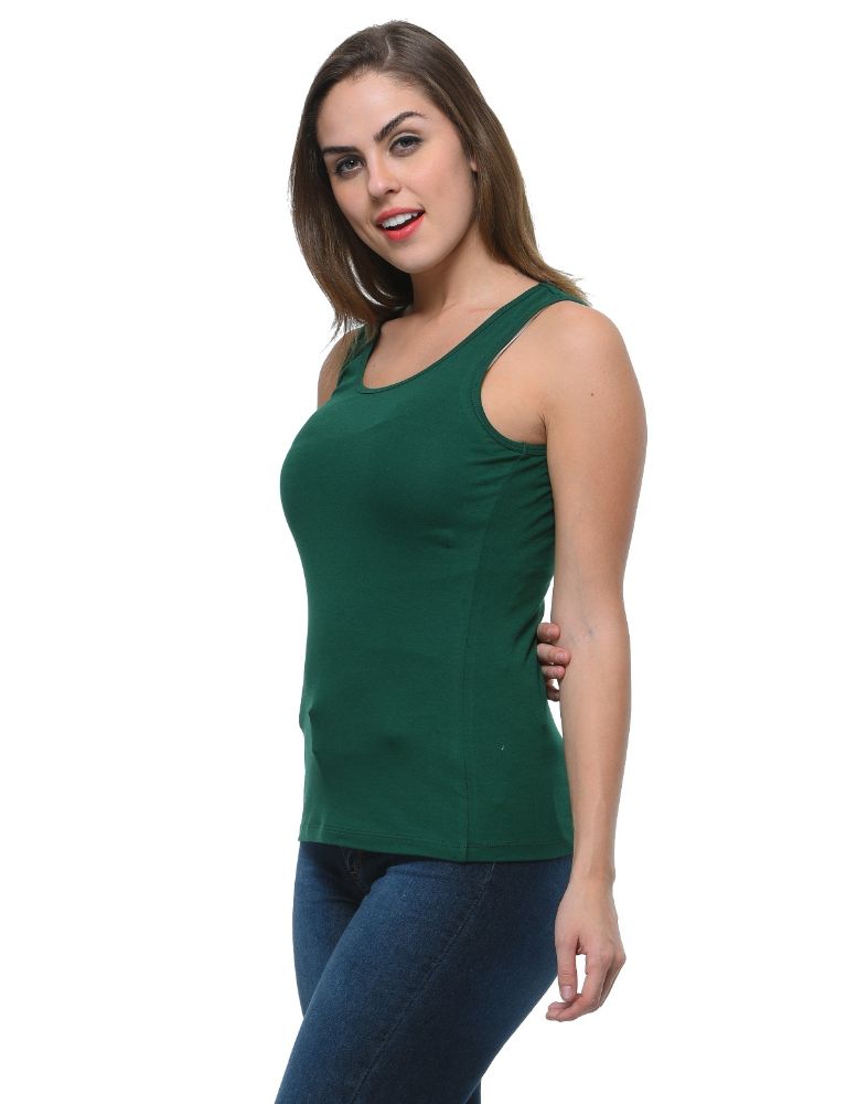 Picture of Frenchtrendz Cotton Spandex Dark Green Medium Length Tank Top