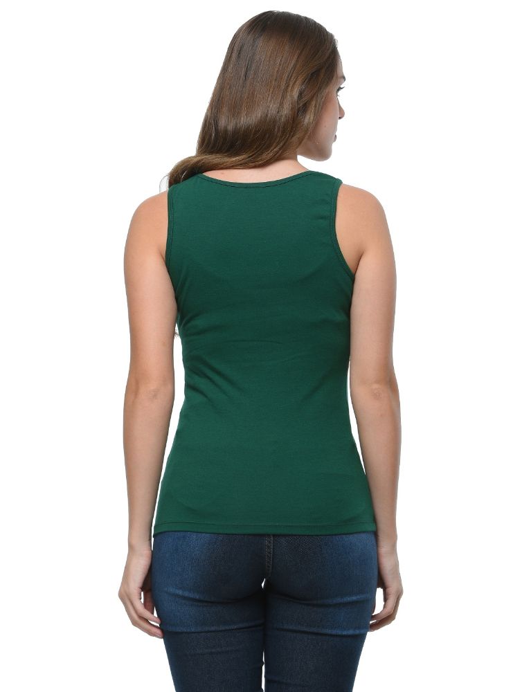 Picture of Frenchtrendz Cotton Spandex Dark Green Medium Length Tank Tops