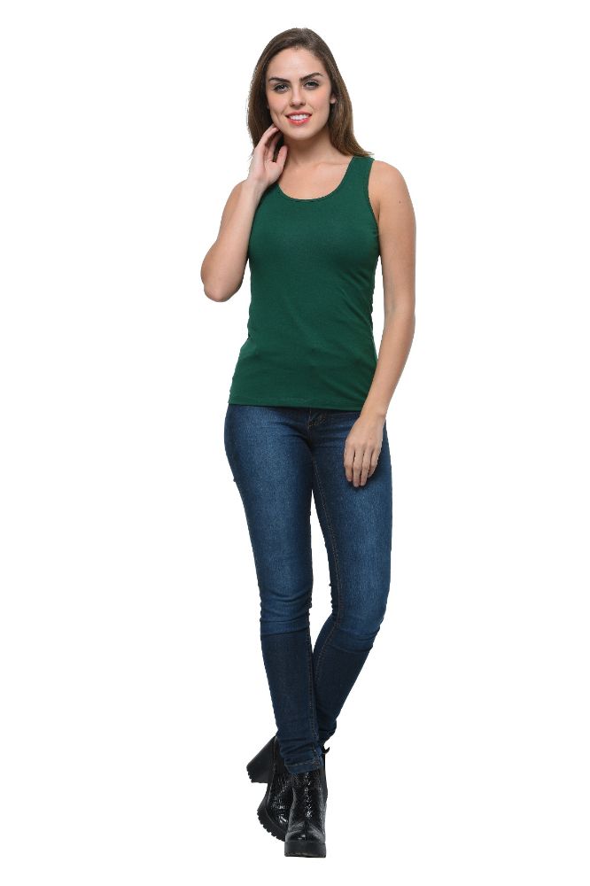 Picture of Frenchtrendz Cotton Spandex Dark Green Medium Length Tank Tops