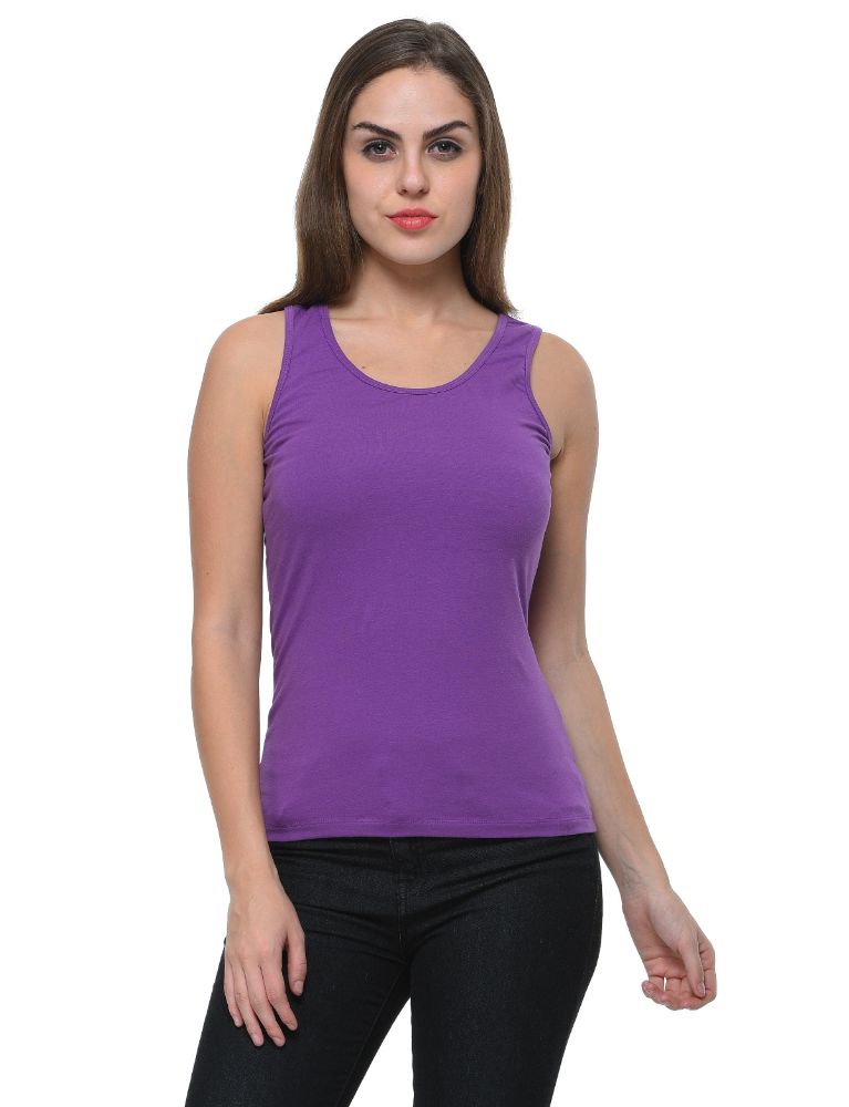 Picture of Frenchtrendz Cotton Spandex Light Purple Medium Length Tank Tops