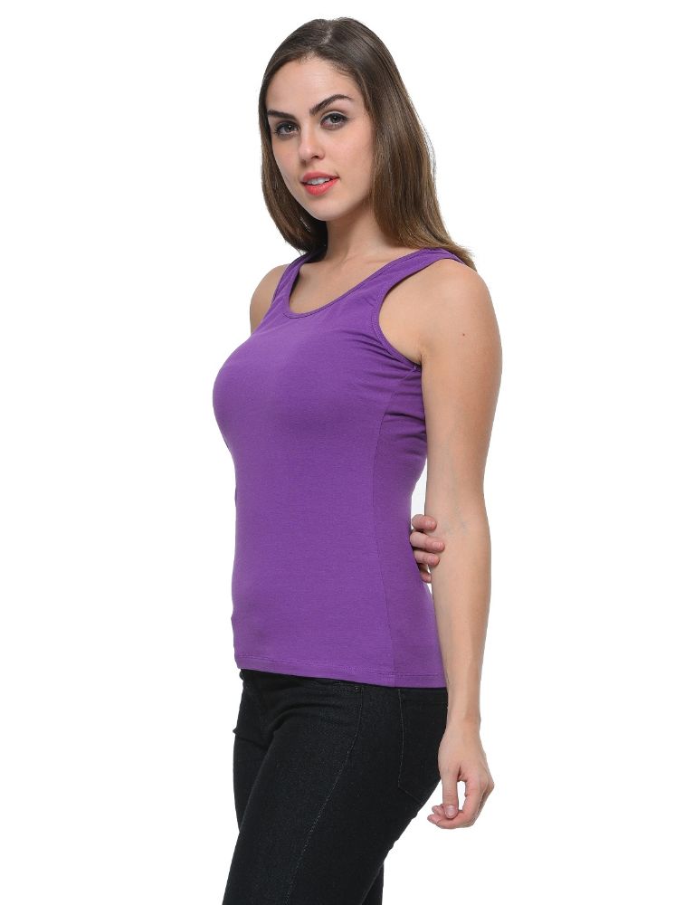 Picture of Frenchtrendz Cotton Spandex Light Purple Medium Length Tank Tops