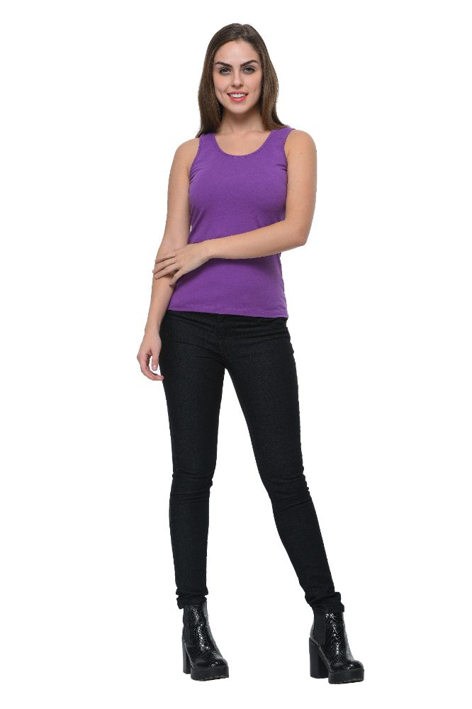 Picture of Frenchtrendz Cotton Spandex Light Purple Medium Length Tank Top