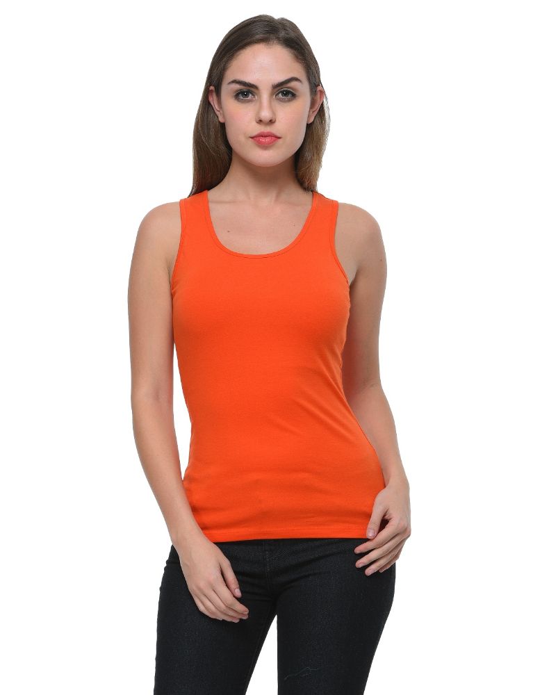 Picture of Frenchtrendz Cotton Spandex Rust Red Medium Length Tank Tops