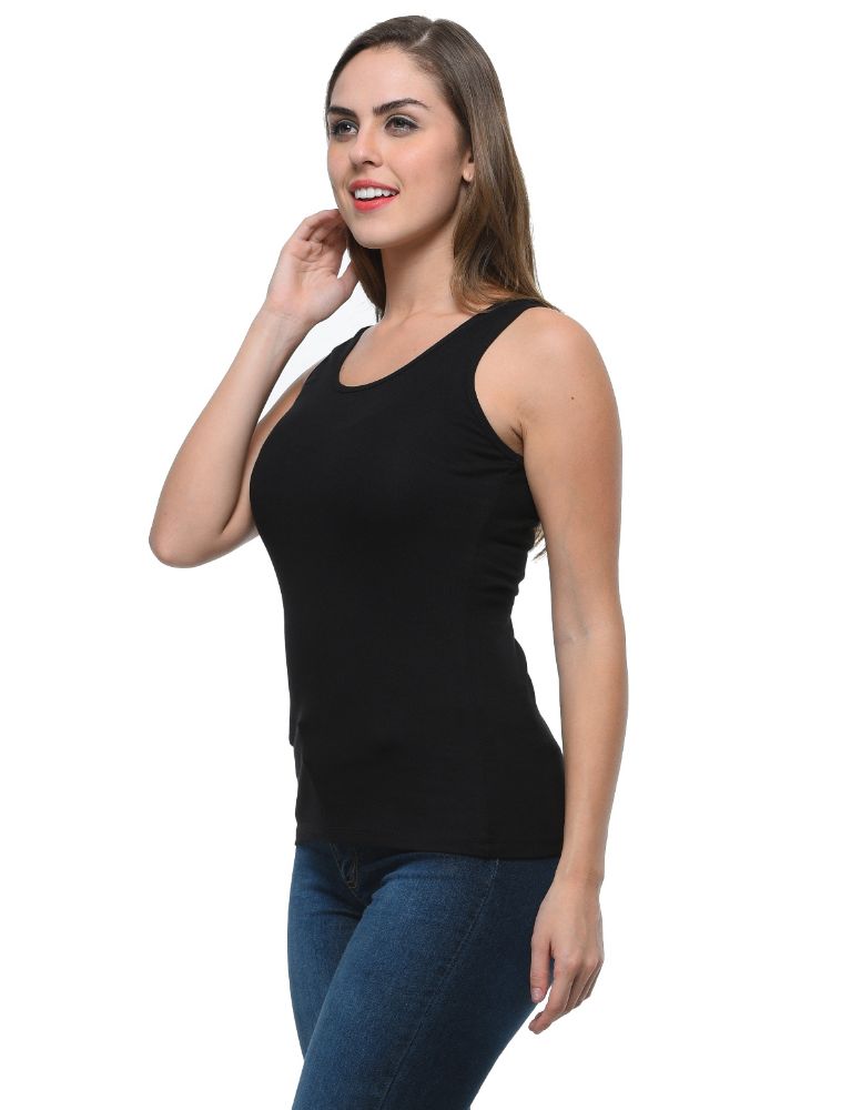 Picture of Frenchtrendz Cotton Spandex Black Medium Length Tank Tops