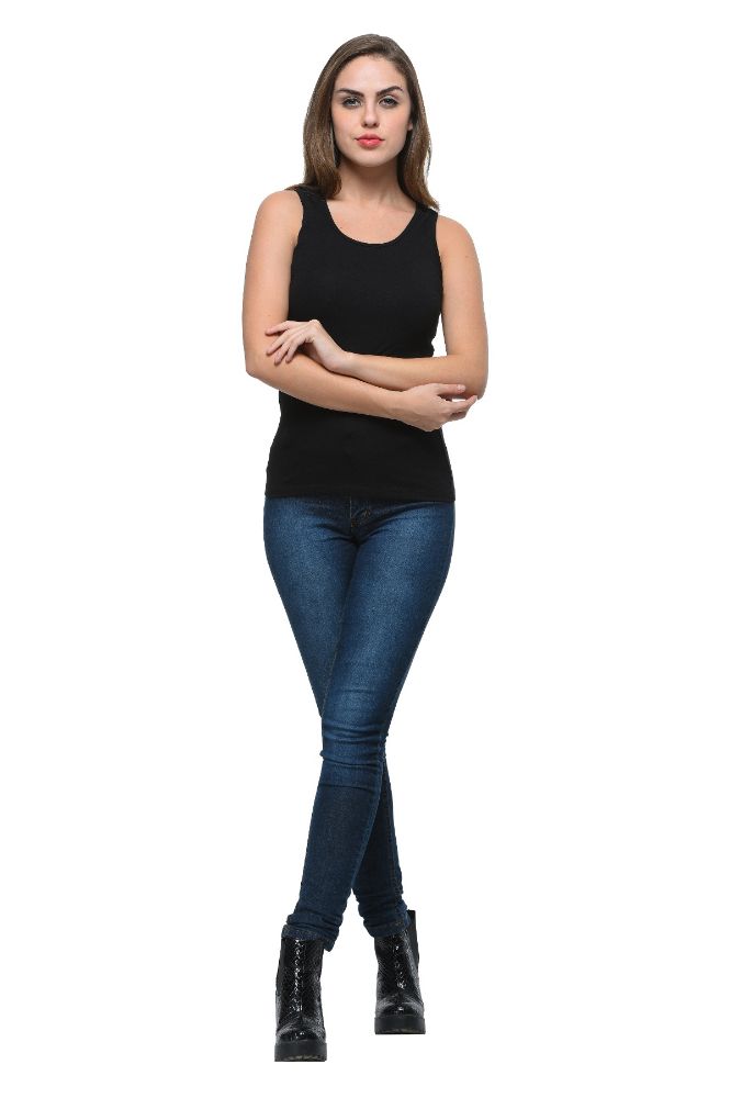 Picture of Frenchtrendz Cotton Spandex Black Medium Length Tank Tops