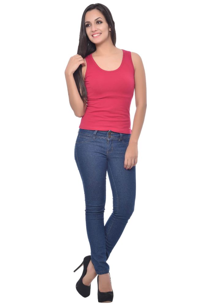 Picture of Frenchtrendz Cotton Spandex Pink Short Length Tank Tops