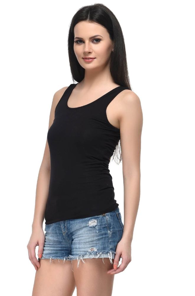 Picture of Frenchtrendz Viscose Spandex Black Medium Length Tank Tops