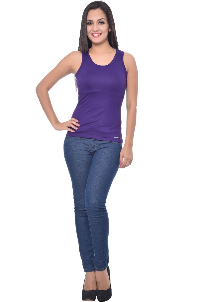 Picture of Frenchtrendz Viscose Spandex Purple Medium Length Tank Tops
