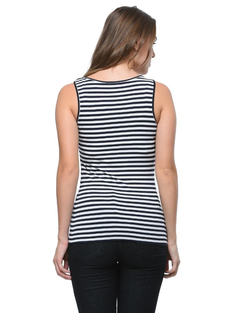Picture of Frenchtrendz Viscose Spandex White Navy Medium Length Tank Tops