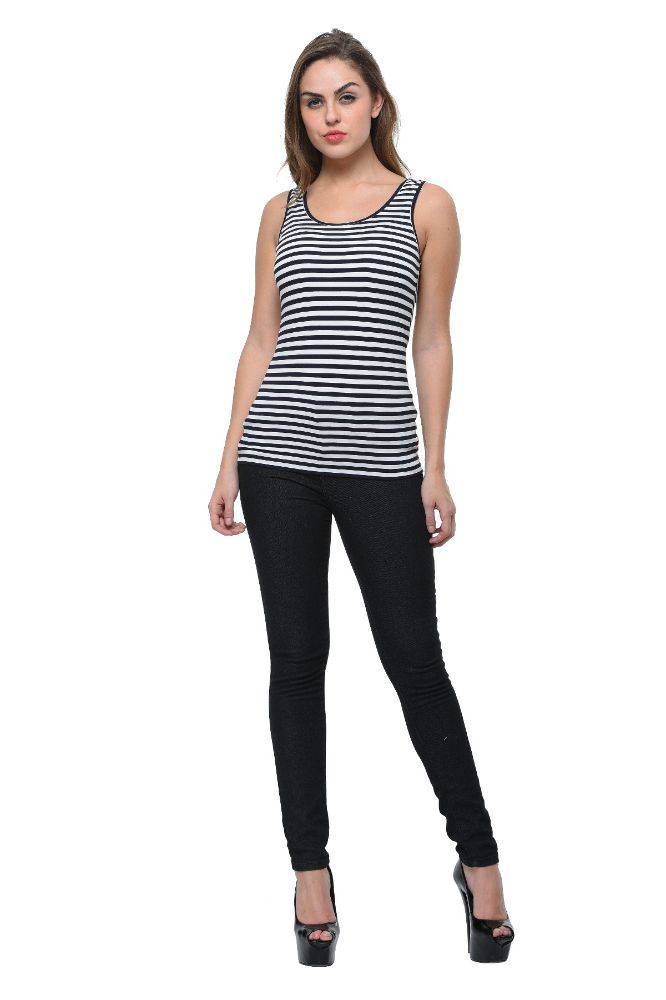 Picture of Frenchtrendz Viscose Spandex White Navy Medium Length Tank Tops
